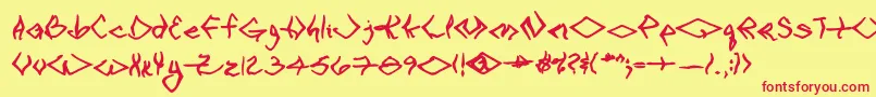 フォントVtcSeejobendBold – 赤い文字の黄色い背景