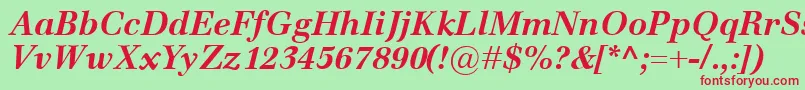 EmonaBolditalic-fontti – punaiset fontit vihreällä taustalla