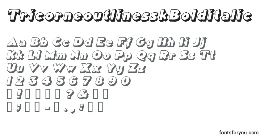 A fonte TricorneoutlinesskBolditalic – alfabeto, números, caracteres especiais