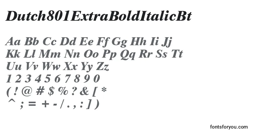 A fonte Dutch801ExtraBoldItalicBt – alfabeto, números, caracteres especiais