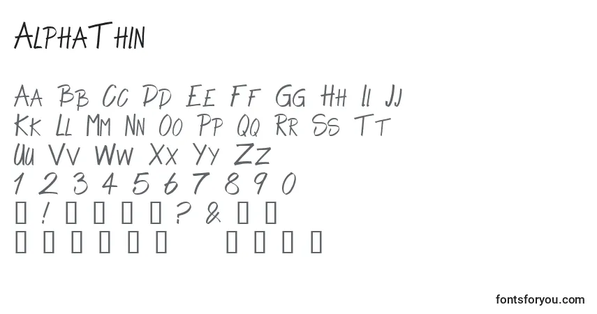Schriftart AlphaThin – Alphabet, Zahlen, spezielle Symbole