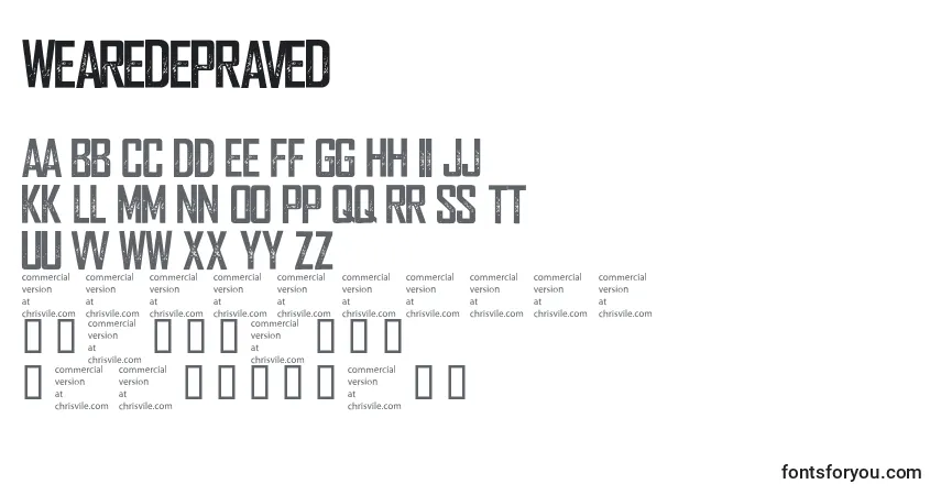 Schriftart Wearedepraved – Alphabet, Zahlen, spezielle Symbole
