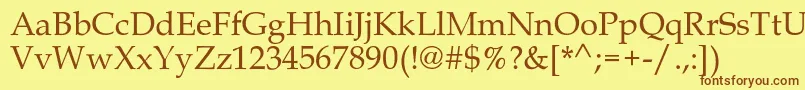 フォントMelrare – 茶色の文字が黄色の背景にあります。