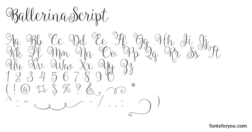 Шрифт BallerinaScript – алфавит, цифры, специальные символы