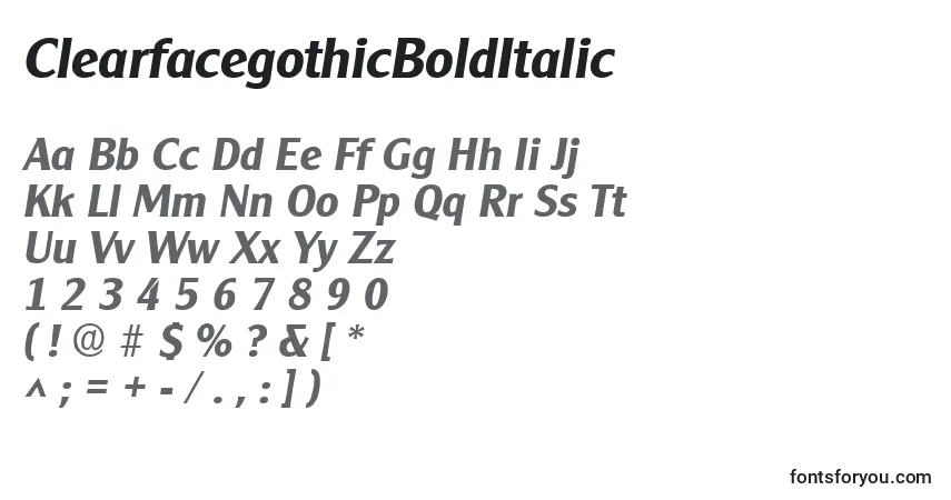 ClearfacegothicBoldItalic-fontti – aakkoset, numerot, erikoismerkit