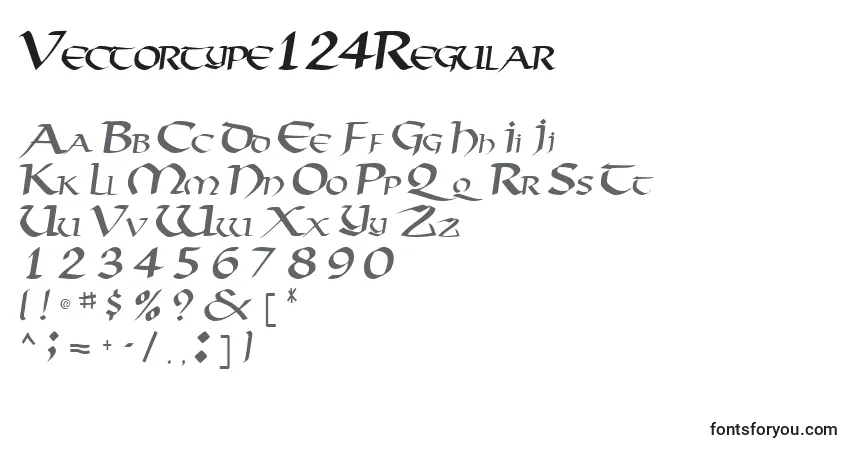Czcionka Vectortype124Regular – alfabet, cyfry, specjalne znaki