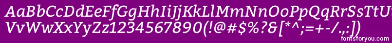 BitterItalic-fontti – valkoiset fontit violetilla taustalla