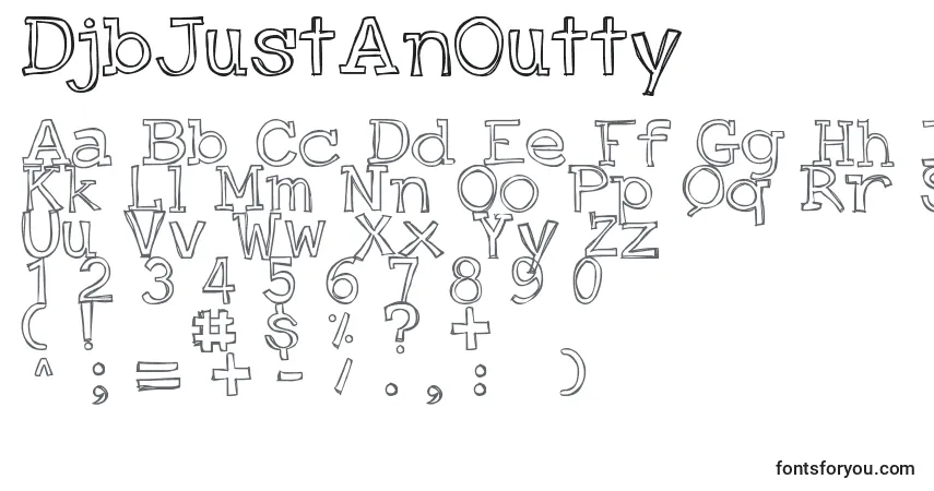 DjbJustAnOutty-fontti – aakkoset, numerot, erikoismerkit