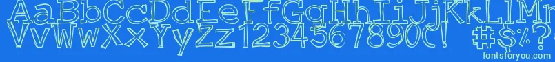 DjbJustAnOutty Font – Green Fonts on Blue Background