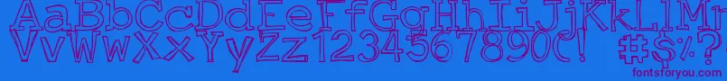 DjbJustAnOutty Font – Purple Fonts on Blue Background
