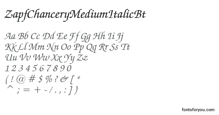Шрифт ZapfChanceryMediumItalicBt – алфавит, цифры, специальные символы
