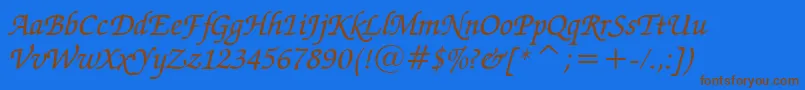 フォントZapfChanceryMediumItalicBt – 茶色の文字が青い背景にあります。