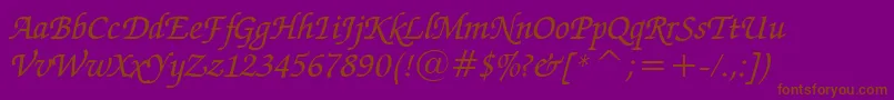 ZapfChanceryMediumItalicBt-fontti – ruskeat fontit violetilla taustalla
