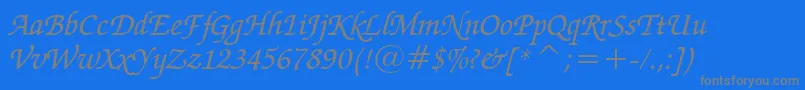 ZapfChanceryMediumItalicBt-Schriftart – Graue Schriften auf blauem Hintergrund
