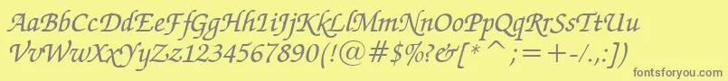 ZapfChanceryMediumItalicBt-Schriftart – Graue Schriften auf gelbem Hintergrund