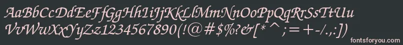 ZapfChanceryMediumItalicBt-fontti – vaaleanpunaiset fontit mustalla taustalla
