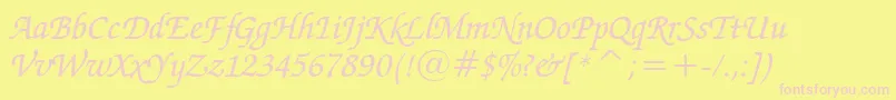 ZapfChanceryMediumItalicBt-Schriftart – Rosa Schriften auf gelbem Hintergrund