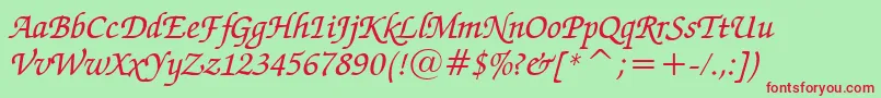 フォントZapfChanceryMediumItalicBt – 赤い文字の緑の背景