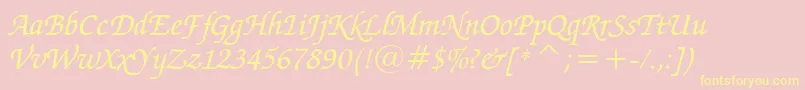 ZapfChanceryMediumItalicBt-fontti – keltaiset fontit vaaleanpunaisella taustalla