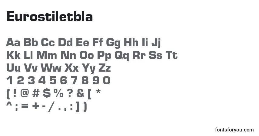 A fonte Eurostiletbla – alfabeto, números, caracteres especiais