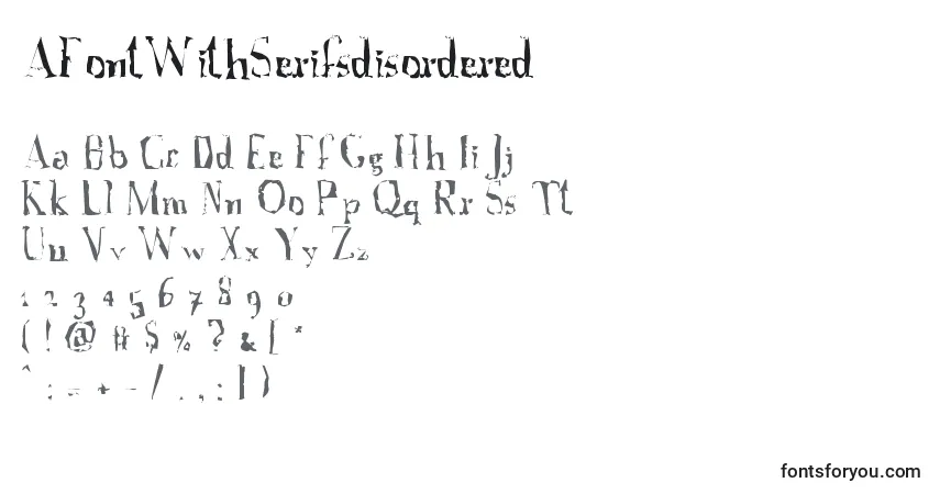 A fonte AFontWithSerifsdisordered – alfabeto, números, caracteres especiais