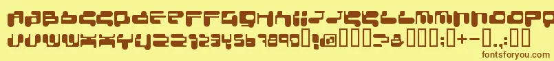 フォントConsrrg – 茶色の文字が黄色の背景にあります。