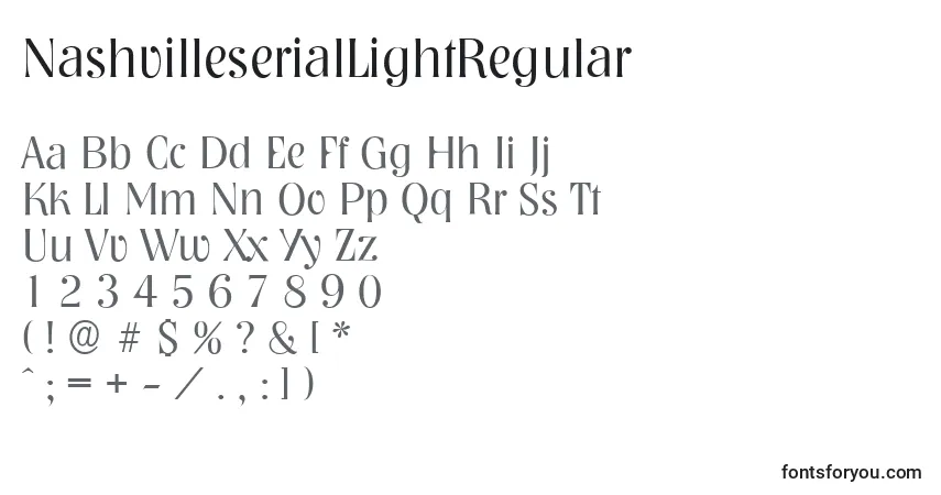 A fonte NashvilleserialLightRegular – alfabeto, números, caracteres especiais