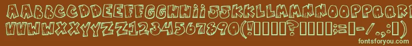 フォントMistervampire – 緑色の文字が茶色の背景にあります。