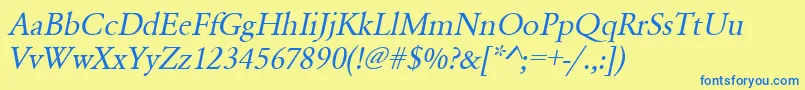 UrwgaramondtOblique-Schriftart – Blaue Schriften auf gelbem Hintergrund