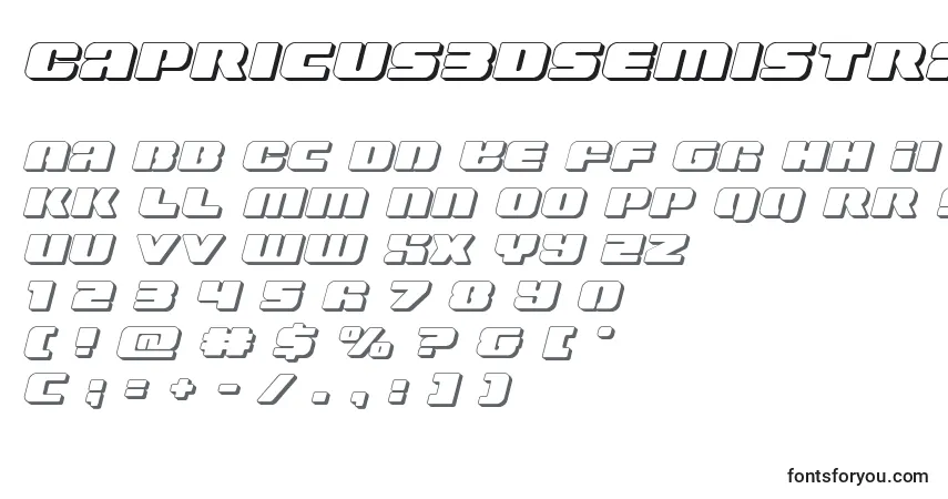 Czcionka Capricus3Dsemistraight – alfabet, cyfry, specjalne znaki