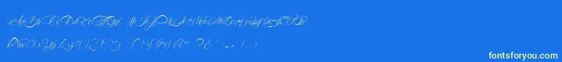 AligotDeMirabelle-Schriftart – Gelbe Schriften auf blauem Hintergrund