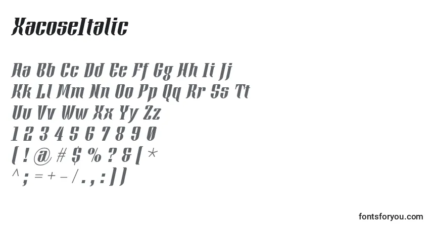 XacoseItalic Font – alphabet, numbers, special characters