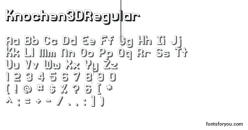 Czcionka Knochen3DRegular – alfabet, cyfry, specjalne znaki