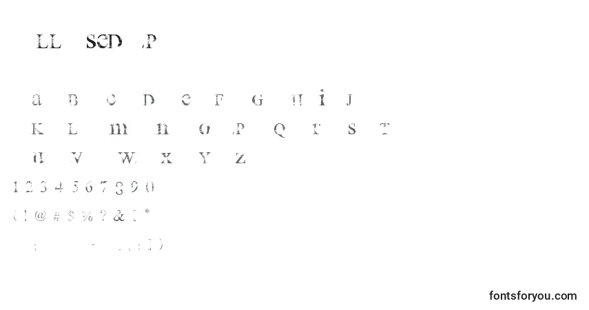 A fonte AllUsedUp – alfabeto, números, caracteres especiais