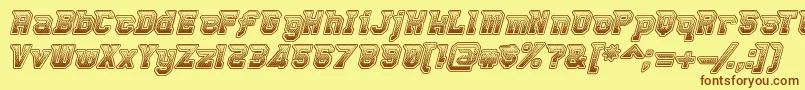フォントRobbierocketpants – 茶色の文字が黄色の背景にあります。
