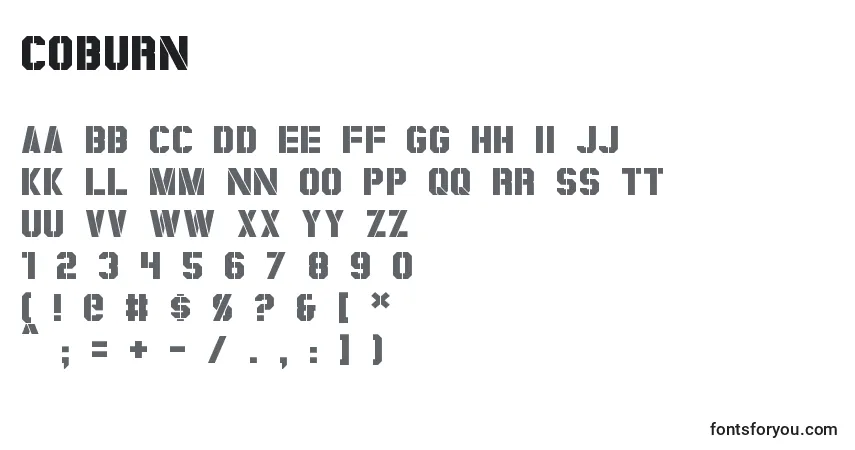 A fonte Coburn – alfabeto, números, caracteres especiais