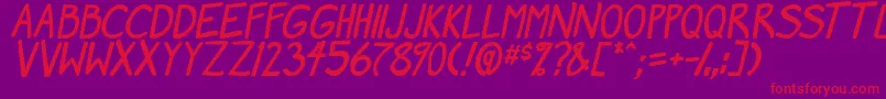 フォントMangaSpeak2Bold – 紫の背景に赤い文字