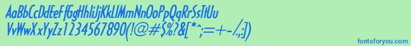 HalseylightcondsskBolditalic-Schriftart – Blaue Schriften auf grünem Hintergrund
