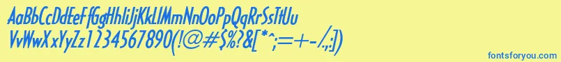 フォントHalseylightcondsskBolditalic – 青い文字が黄色の背景にあります。