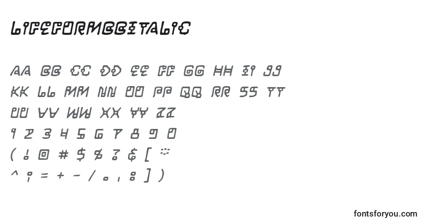 Schriftart LifeformBbItalic – Alphabet, Zahlen, spezielle Symbole