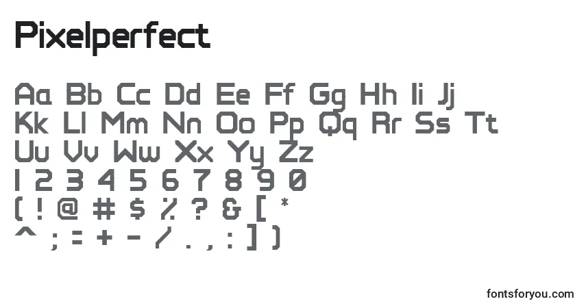 A fonte Pixelperfect – alfabeto, números, caracteres especiais