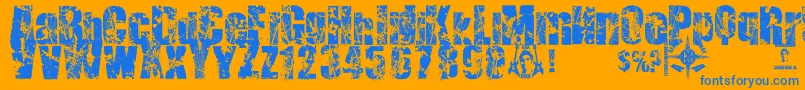 Deat+Deat-Schriftart – Blaue Schriften auf orangefarbenem Hintergrund