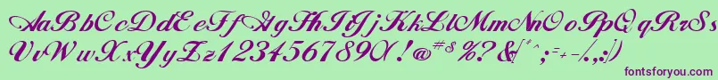 Fonte WhimsiScriptSsk – fontes roxas em um fundo verde