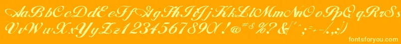 WhimsiScriptSsk-Schriftart – Gelbe Schriften auf orangefarbenem Hintergrund