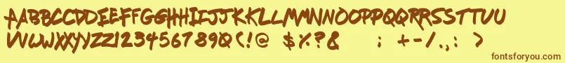 フォントFreshmarker – 茶色の文字が黄色の背景にあります。