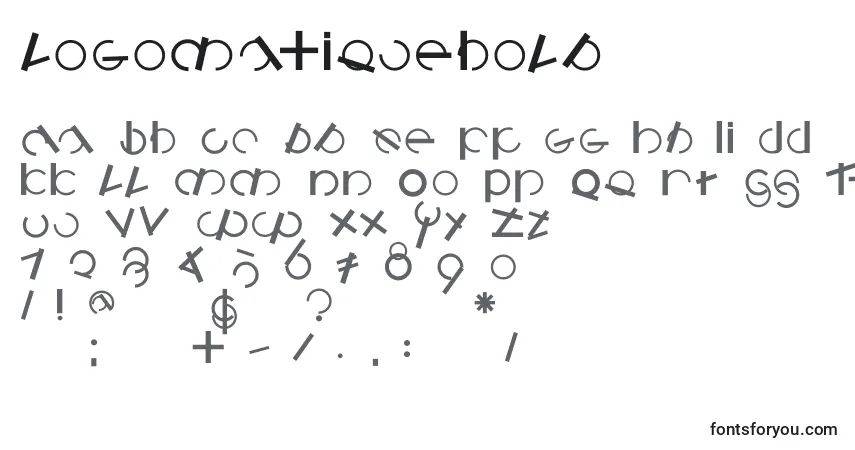 Schriftart Logomatiquebold – Alphabet, Zahlen, spezielle Symbole