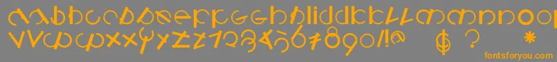 フォントLogomatiquebold – オレンジの文字は灰色の背景にあります。