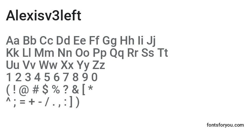 Schriftart Alexisv3left – Alphabet, Zahlen, spezielle Symbole