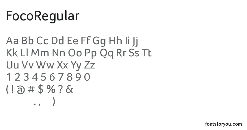 Schriftart FocoRegular – Alphabet, Zahlen, spezielle Symbole