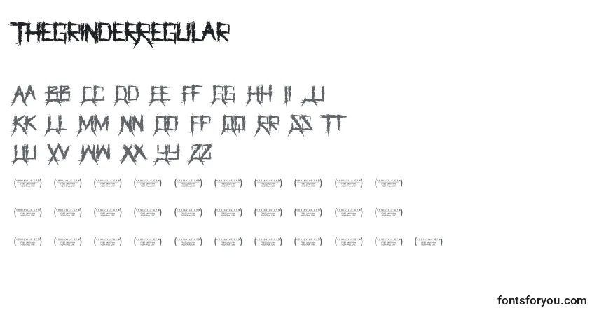 characters of thegrinderregular font, letter of thegrinderregular font, alphabet of  thegrinderregular font